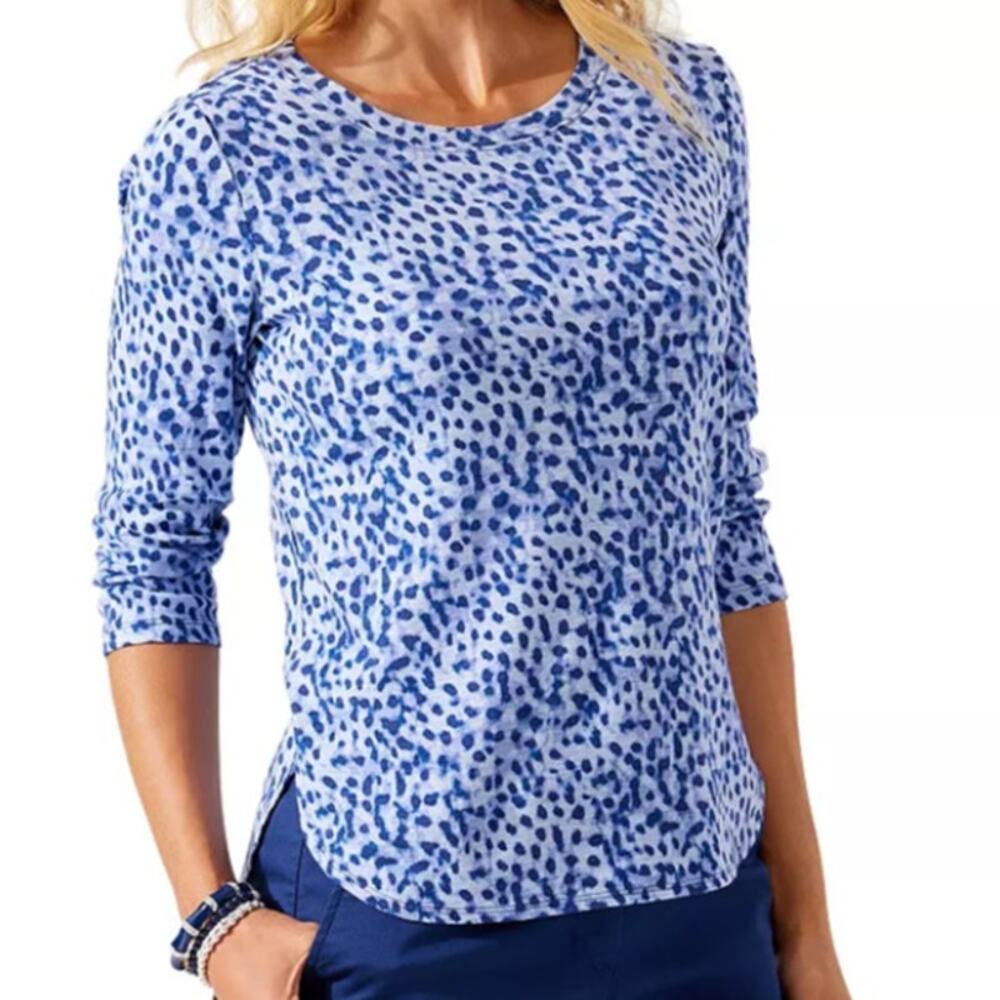 Tommy Bahama Womens Leopard Print T-Shirt Size S Resortwear Cotton Breathable